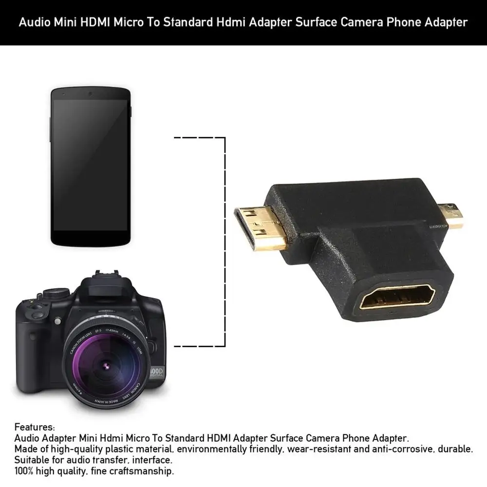 Audio Adapter Mini Hdmi Micro To Standard HDMI Adapter Surface Camera Phone Adapter
Audio Adapter Mini Hdmi Micro To Standard HDMI Adapter Surface Camera Phone Adapter