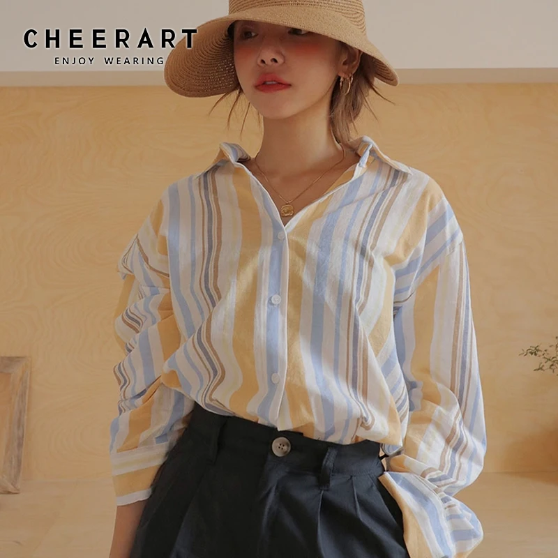 Cheerart Fall Striped Shirt Long Sleeve Loose Tops And Blouses Women High Low Top Button Up Shirts Casual Clothes
Cheerart Fall Striped Shirt Long Sleeve Loose Tops And Blouses Women High Low Top Button Up Shirts Casual Clothes