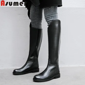 ASUMER 2020 new knee high boots women round toe genuine leather boots low heels ladies autumn winter Riding boots 
ASUMER 2020 new knee high boots women round toe genuine leather boots low heels ladies autumn winter Riding boots