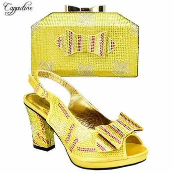 New coming yellow party women's sandal shoes and clutch bag set for party 528-5, heel height 10cm 
New coming yellow party women's sandal shoes and clutch bag set for party 528-5, heel height 10cm