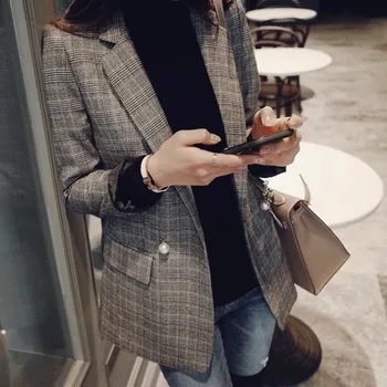 Suit-dress Long Sleeve Long England Wind Self-cultivation Suit Loose Coat Small Suit Woman 
Suit-dress Long Sleeve Long England Wind Self-cultivation Suit Loose Coat Small Suit Woman
