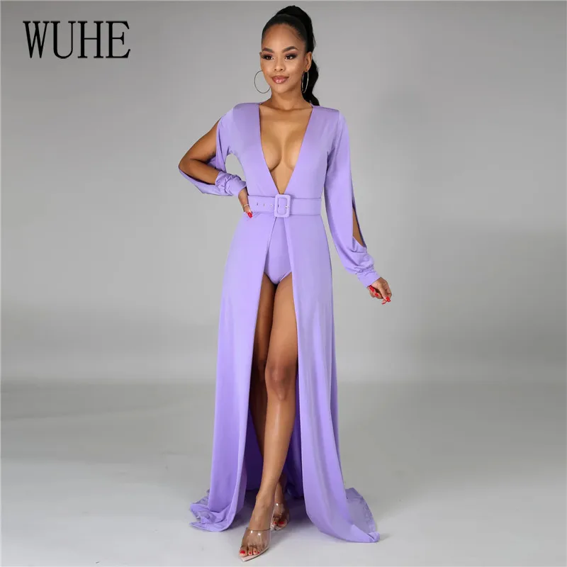 WUHE Women Deep V Neck Maxi Dress Birthday Outfit Sexy Split Sleeve Cardigan Night Club Party Dresses with Belt Short Panties
WUHE Women Deep V Neck Maxi Dress Birthday Outfit Sexy Split Sleeve Cardigan Night Club Party Dresses with Belt Short Panties