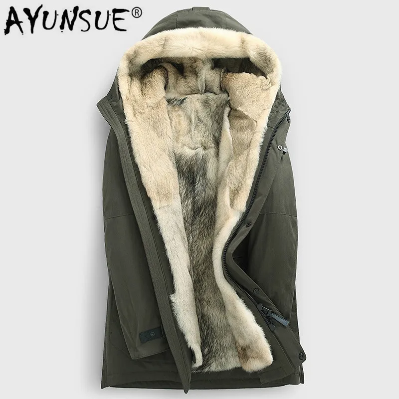 AYUNSUE Зимняя парка пальто из натурального меха мужская длинная куртка с капюшоном