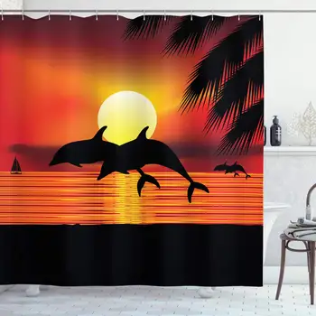 Whale Decor Collection, Two Dolphin in the Ocean at Sunset and Palm Tree Leaves Romantic Waterscape View, Polyester Fabric
Whale Decor Collection, Two Dolphin in the Ocean at Sunset and Palm Tree Leaves Romantic Waterscape View, Polyester Fabric