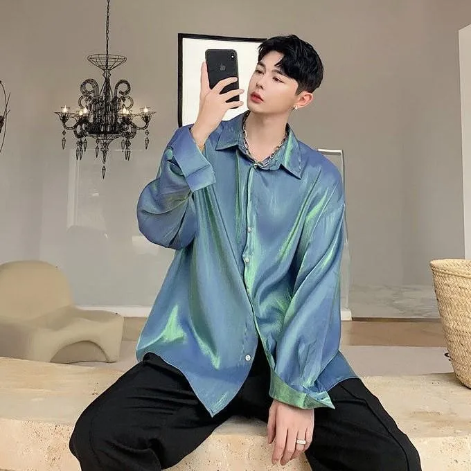 Spring autumn party reflective men long sleeve shirt street hip hop punk blouse man vintage casual holographic reflective shirts
Spring autumn party reflective men long sleeve shirt street hip hop punk blouse man vintage casual holographic reflective shirts