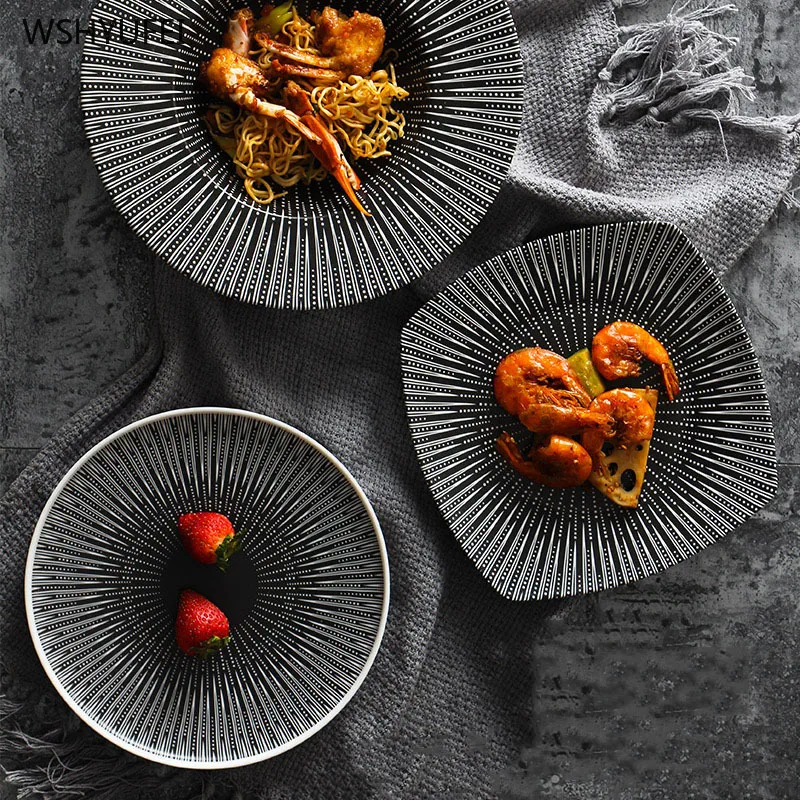 Simple Striped Ceramic Tableware Matte Black and White Home Restaurant Creative Western Steak Salad Pasta Sushi Straw Hat
Simple Striped Ceramic Tableware Matte Black and White Home Restaurant Creative Western Steak Salad Pasta Sushi Straw Hat