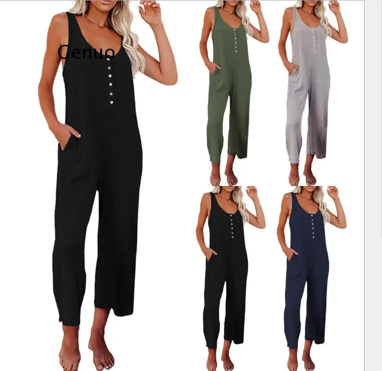 2021 European and American vest jumpsuit women's summer solid color buttoned pocket casual jumpsuit
2021 European and American vest jumpsuit women's summer solid color buttoned pocket casual jumpsuit