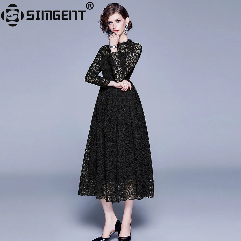 Simgent Women Long Dress Autumn Spring Long Sleeve Hollow Out Lace Black Fit and Flared Dress Robe Dentelle Lange Jurken SG98292
Simgent Women Long Dress Autumn Spring Long Sleeve Hollow Out Lace Black Fit and Flared Dress Robe Dentelle Lange Jurken SG98292