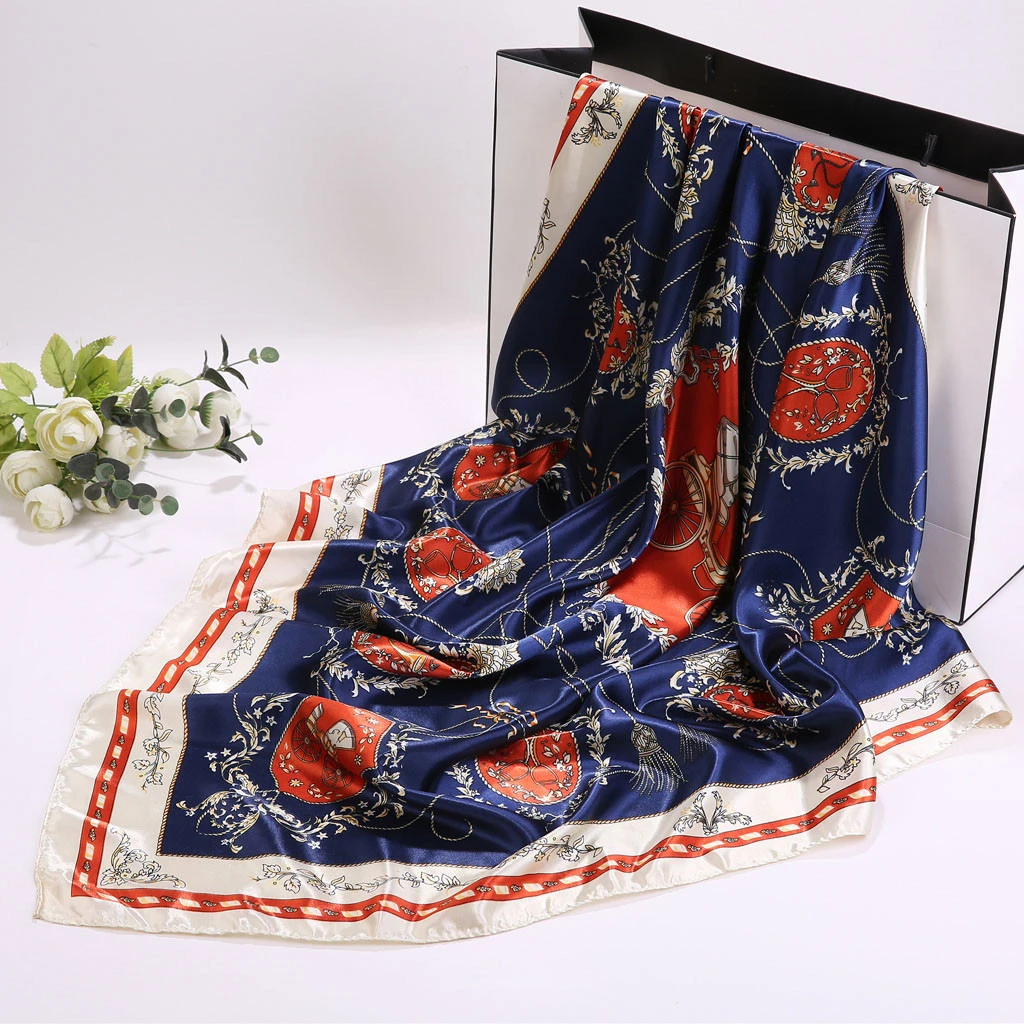 90X90cm Twill Square Scarf Hair Tie Women Elegant Small Vintage Skinny Retro Head Neck Silk Scarf Scarves Foulard 919