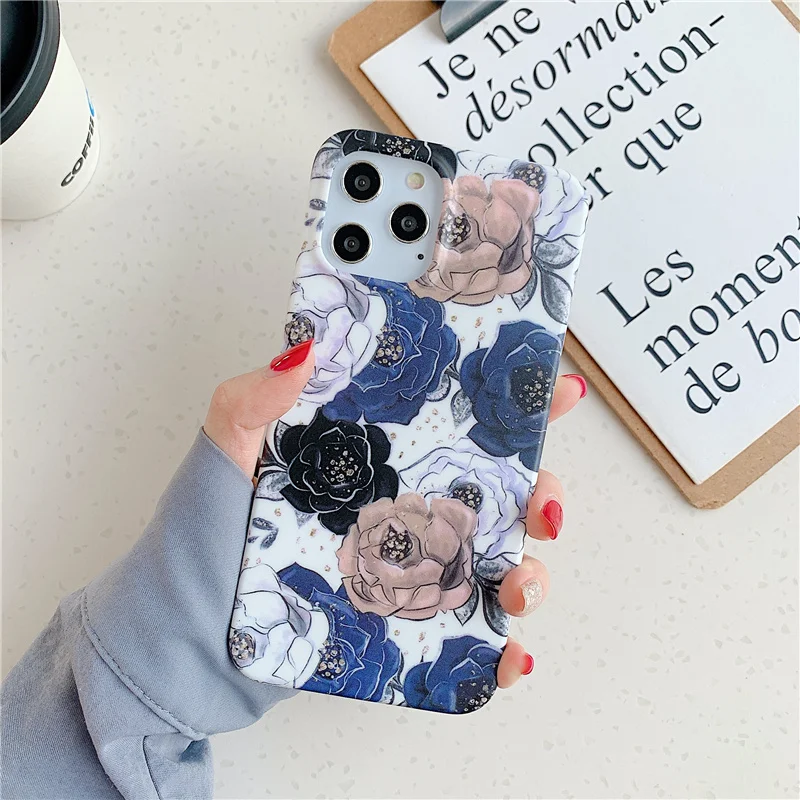 INS Plants flower painted Case for iphone 12 12Pro Max 11 11Pro X XR XS Max 7 8 Plus SE Matte soft silicone case Cover capa
