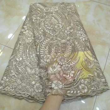 African Tulle Laces Fabrics 2019 High Quality Nigerian Lace Fabric Sequins With Gold Line Embroidered French Mesh Laces Fabric 
African Tulle Laces Fabrics 2019 High Quality Nigerian Lace Fabric Sequins With Gold Line Embroidered French Mesh Laces Fabric