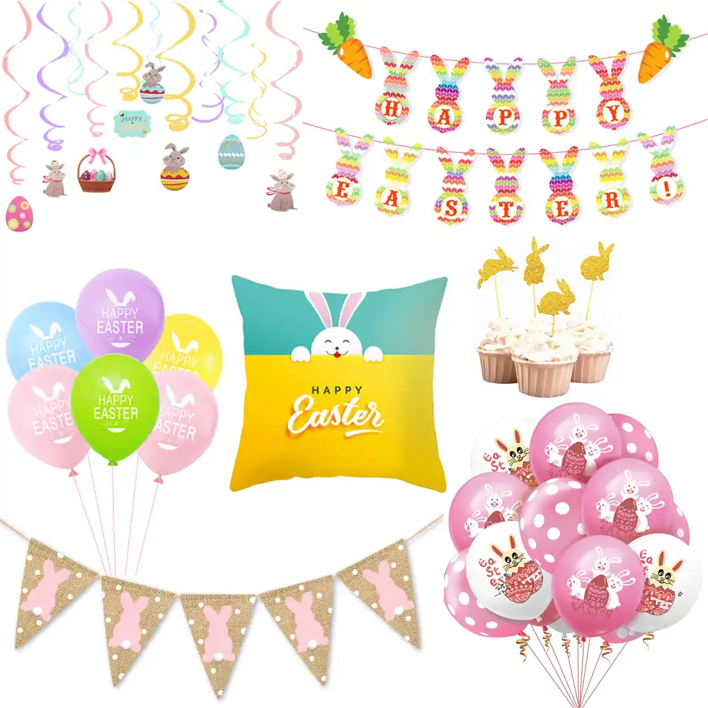 happy easter party banner ceiling hanging rabbit balloon bunny