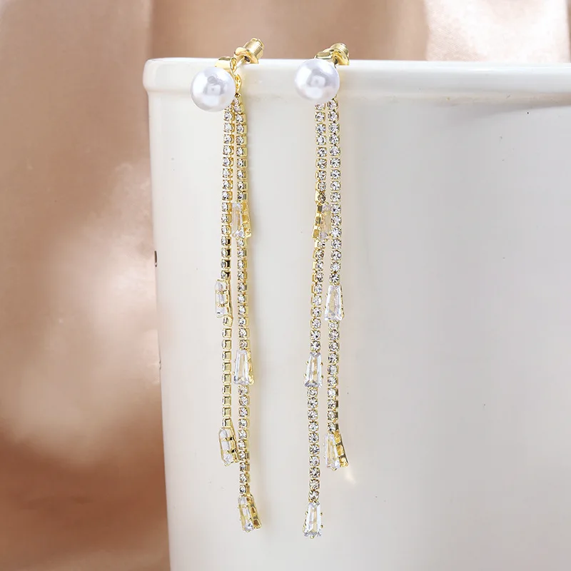 Gold Color Long Crystal Rhinestone Tassel Pearl Dangle Earrings for Women Wedding Brides Drop Earing Fashion Jewelry Gift
Gold Color Long Crystal Rhinestone Tassel Pearl Dangle Earrings for Women Wedding Brides Drop Earing Fashion Jewelry Gift