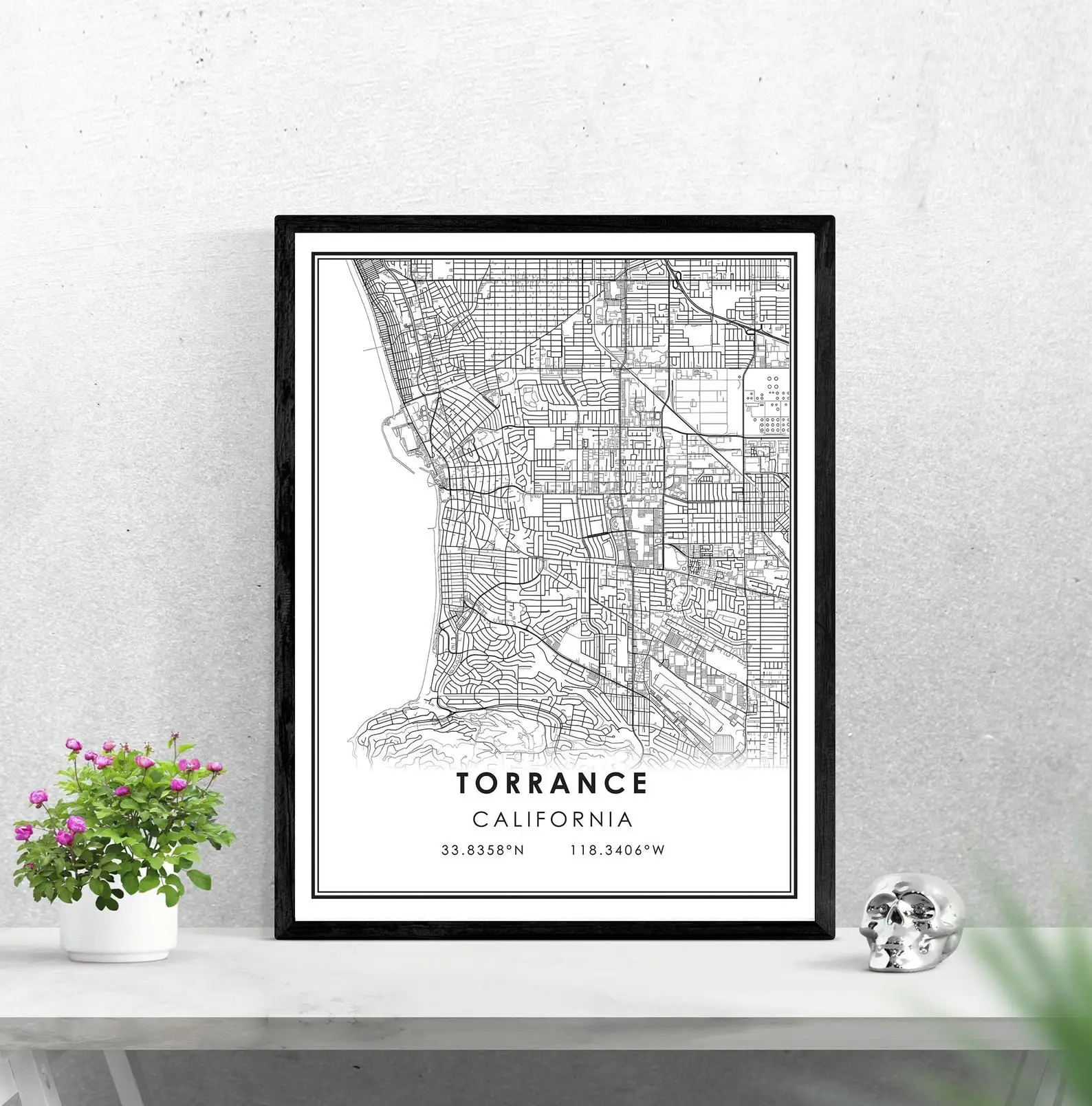 Печатная карта Torrance плакат холст | Уличная Карта города Калифорния печатный Дом и