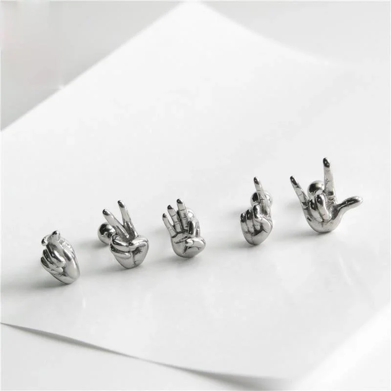 Hip Hop Men Women's Unisex Silver Color Simple Gesture Earrings Bi Xin Earrings Cool Personality Punck Titanium Steel Earrings
Hip Hop Men Women's Unisex Silver Color Simple Gesture Earrings Bi Xin Earrings Cool Personality Punck Titanium Steel Earrings