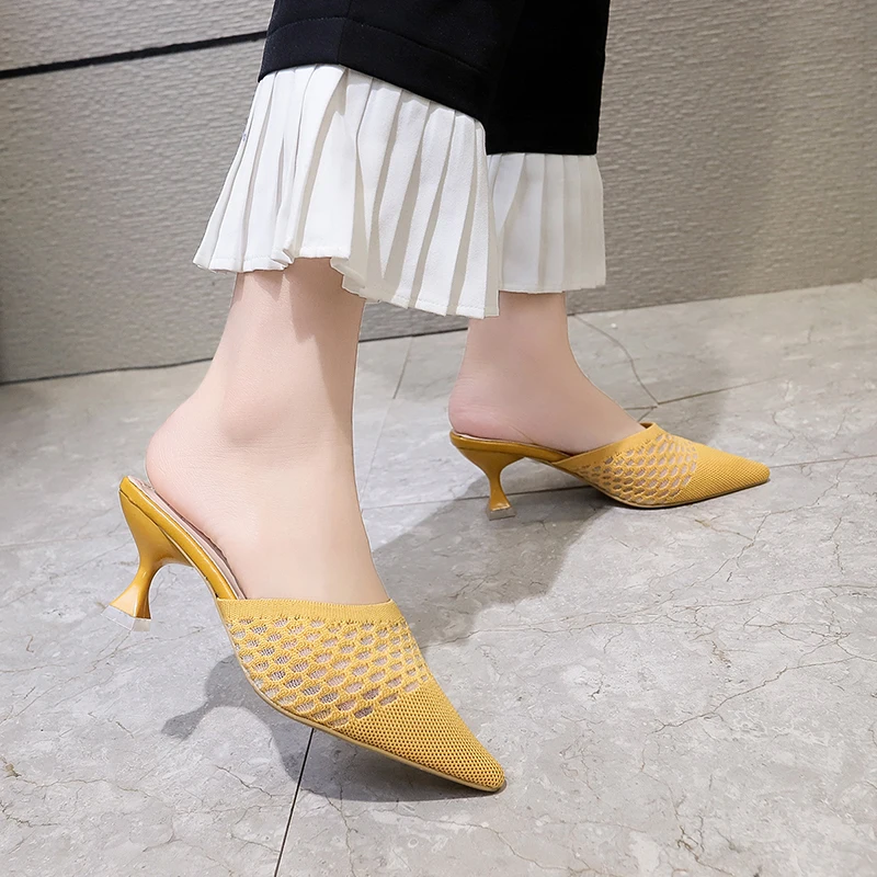 Breathable Mesh Stretch Frbic Slippers Women Summer Pointed Toe High Heel Slippers Simple Style Mules Shoes Women Sandals 2020
Breathable Mesh Stretch Frbic Slippers Women Summer Pointed Toe High Heel Slippers Simple Style Mules Shoes Women Sandals 2020