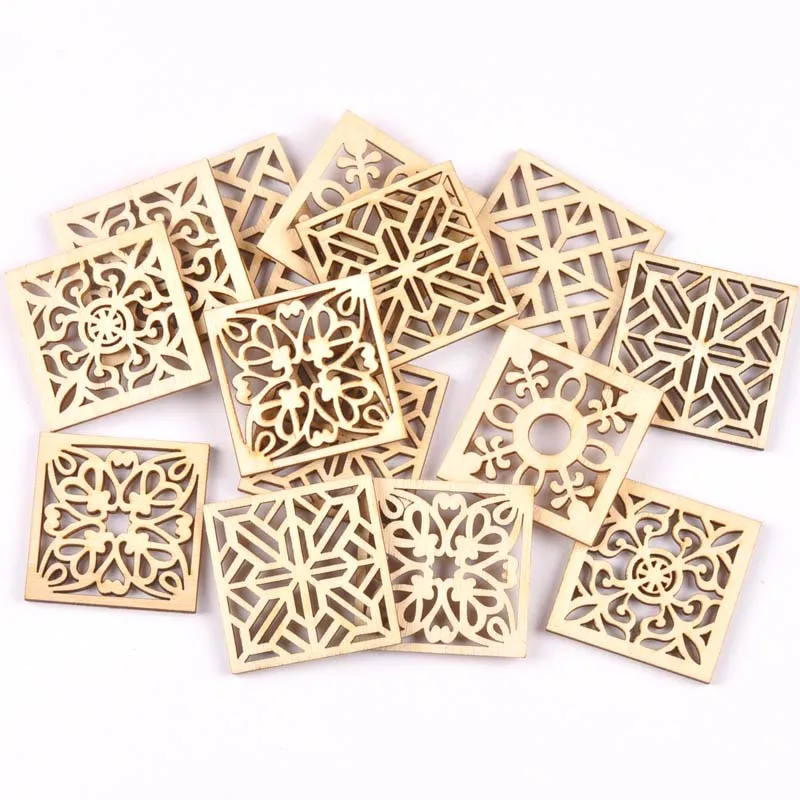Description Picture 2 of item10PCS Mix flower Pattern Wooden Square Arts Crafts DIY Decoration Birthday Wedding Display Decor mt2523