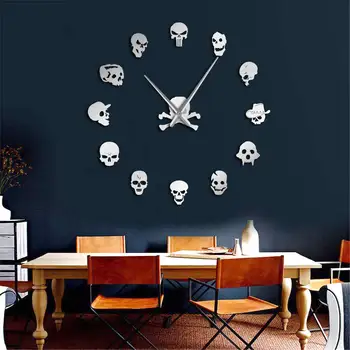 

Decor Different Skull Heads DIY Horror Wall Art Giant Wall Clock Big Needle Frameless Zombie Heads Large Wall Watch Halloween