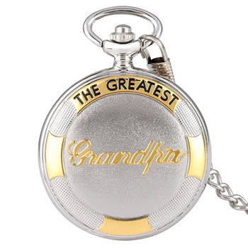 

Classic The Greatest Grandpa Design Quartz Pocket Watch with Roman Numerals Dial Pendant Chain Clock Best Birthday Gifts