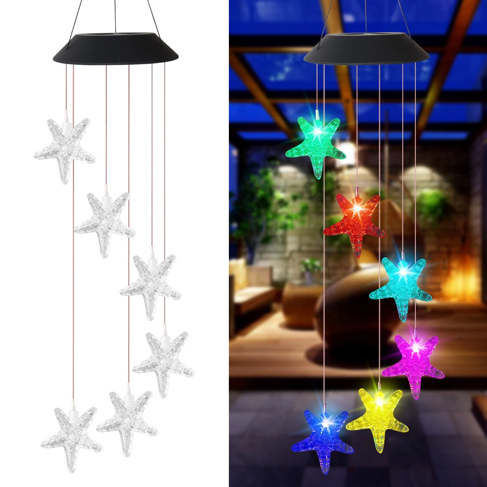Solar Powered LED Wind Chimes Light Wishing Bottle Sea Starfish Color Change Waterproof Windbell Lamp For Garden Yard Home D30
Solar Powered LED Wind Chimes Light Wishing Bottle Sea Starfish Color Change Waterproof Windbell Lamp For Garden Yard Home D30