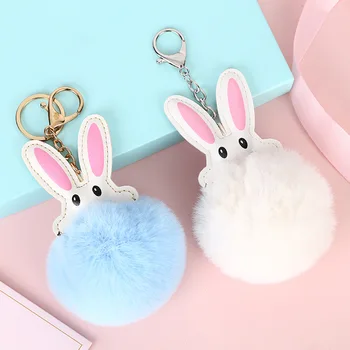 Creative Cute Adorable Rabbit Furry Ball Bag Key Buckle Long Ear Rabbit Plush pi cao bao Car Key Pendant
