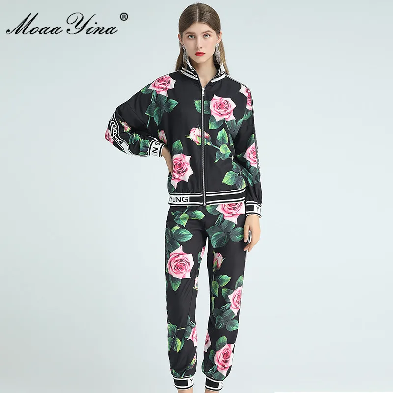 MoaaYina Fashion Designer Suit Spring Autumn Women Long sleeve Rose Floral-Print Tops+Trousers Casual Motion Two-piece set
MoaaYina Fashion Designer Suit Spring Autumn Women Long sleeve Rose Floral-Print Tops+Trousers Casual Motion Two-piece set