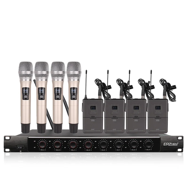 Professional wireless microphone system 4 handheld 4 lavalier microphone dedicated stage performance church school
Professional wireless microphone system 4 handheld 4 lavalier microphone dedicated stage performance church school