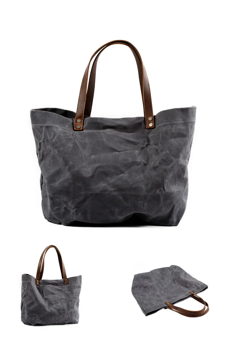 Stylish Canvas And Leather Tote Handbag Womens