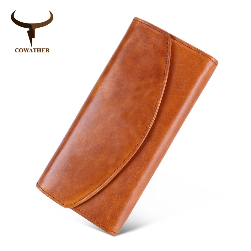 

COWATHER women wallet top quality cow genuine leather vintage fashion design female purse big capacity cowhide free shipping