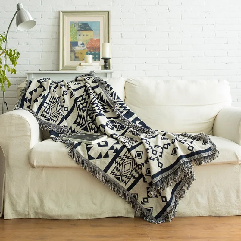 Богемное покрывало для дивана с принтом вязаное в скандинавском стиле