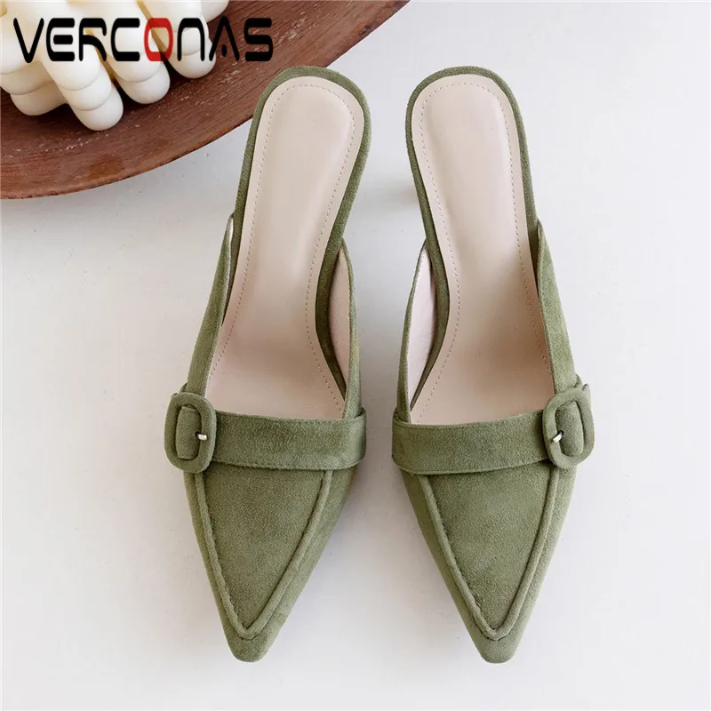 VERCONAS Fashion Mules Woman Sandals New Arrival Woman Pumps Summer Casual Kid Suede Pointed Toe Thin High Heels Shoes Woman
VERCONAS Fashion Mules Woman Sandals New Arrival Woman Pumps Summer Casual Kid Suede Pointed Toe Thin High Heels Shoes Woman