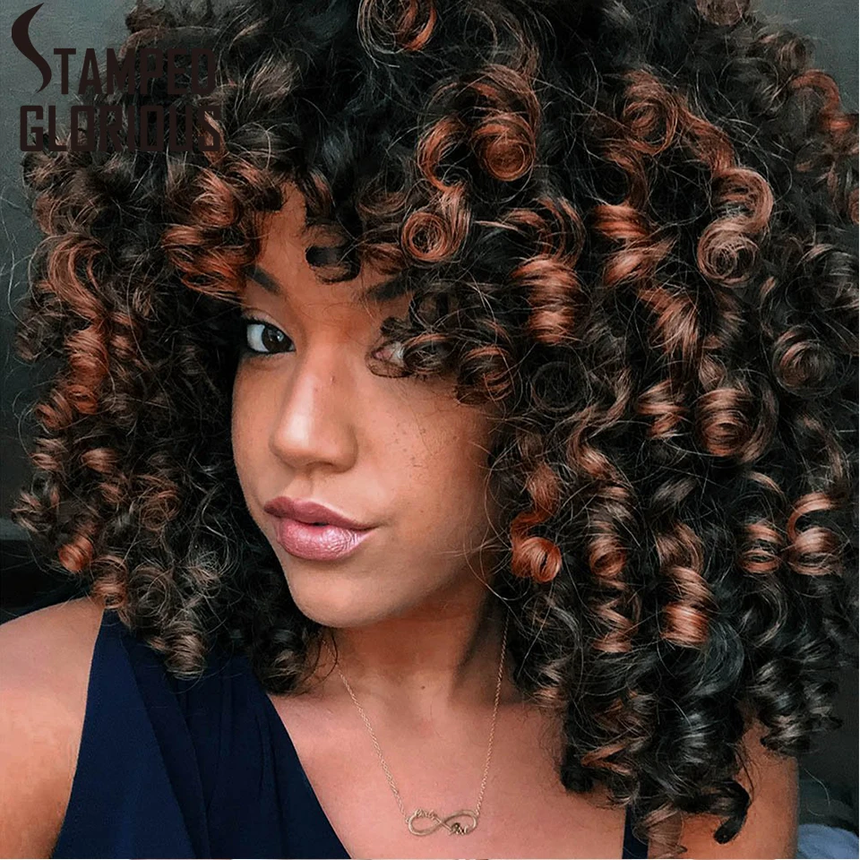 Stamped Glorious Afro Wig Synthetic Kinky Curly Wig with Bangs 2 Tone Brown Mixed Black Color For Black Women Cosplay Short Wig
Stamped Glorious Afro Wig Synthetic Kinky Curly Wig with Bangs 2 Tone Brown Mixed Black Color For Black Women Cosplay Short Wig