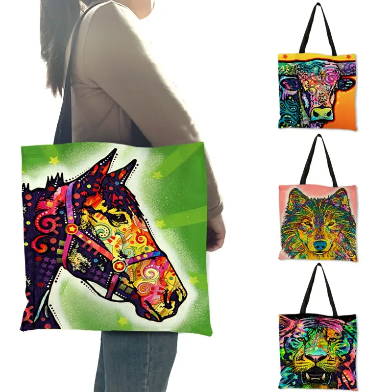 Oil Painting Style Tote Bags for Women Animal Prints Horse Tiger Linen Foldable Casual Hand Bag Shopping School Travel
Oil Painting Style Tote Bags for Women Animal Prints Horse Tiger Linen Foldable Casual Hand Bag Shopping School Travel