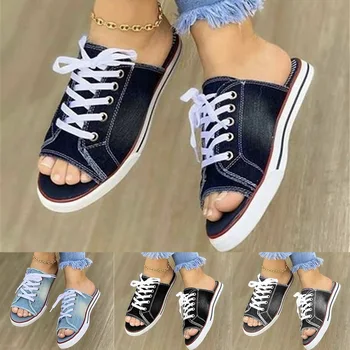 2020 Female denim Flat Slippers Fashion Hollow Casual Fish Mouth Slippers Women Lace Up Sandals for Women Slippers Women Sandals 
2020 Female denim Flat Slippers Fashion Hollow Casual Fish Mouth Slippers Women Lace Up Sandals for Women Slippers Women Sandals