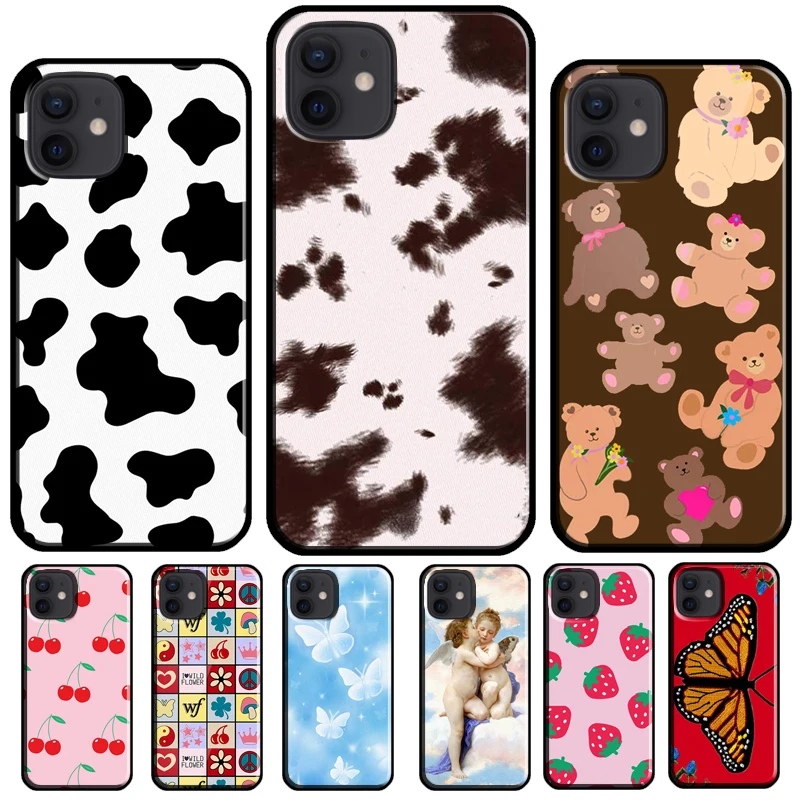 Милый чехол Lucky Butterfly Sky Bear-y из воловьей кожи для iPhone 11 Pro Max XS X XR 6 6S 7 8 Plus SE 2020 12 Mini 13