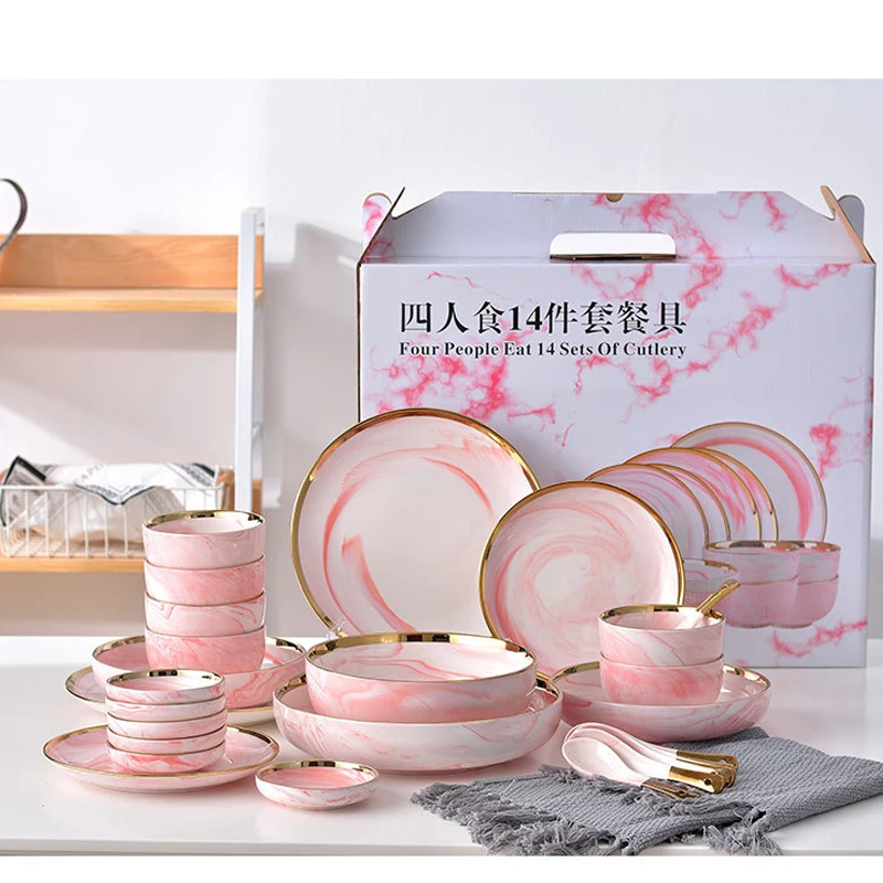 14pcs Pink/Grey Marble Ceramic Dinnerware Set Rice Salad Noodles Bowl Soup charge Plates Dish Kitchen Tableware For Family Use
14pcs Pink/Grey Marble Ceramic Dinnerware Set Rice Salad Noodles Bowl Soup charge Plates Dish Kitchen Tableware For Family Use
