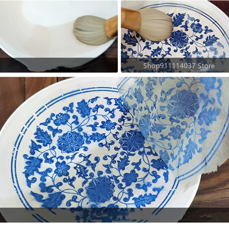 Naklejka ceramiczna z kolorowym podszkliwnym wzorem kwiatowym w stylu Jingdezhen, biało-niebieska - 47*35cm - Wianko - 7