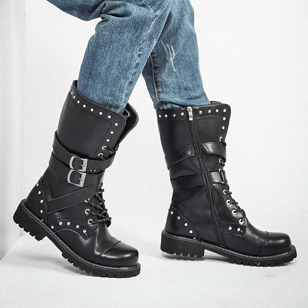 Men Combat Boot Outdoor Cold-Proof Non-Slip Rivets Boot Round Toe Steampunk Gothic Vintage Style Retro Punk Buckle Snow Boots
Men Combat Boot Outdoor Cold-Proof Non-Slip Rivets Boot Round Toe Steampunk Gothic Vintage Style Retro Punk Buckle Snow Boots