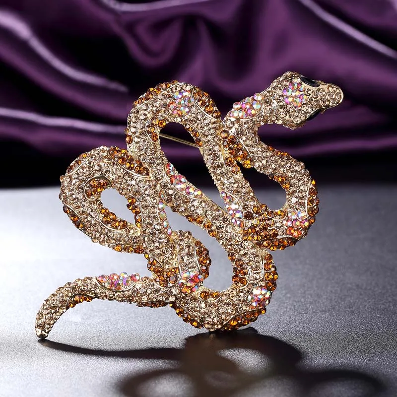

Zlxgirl Big Size rhinestone Snake animal brooches & pendant women's couple gifts metal tin alloy African beads hijab jewelry