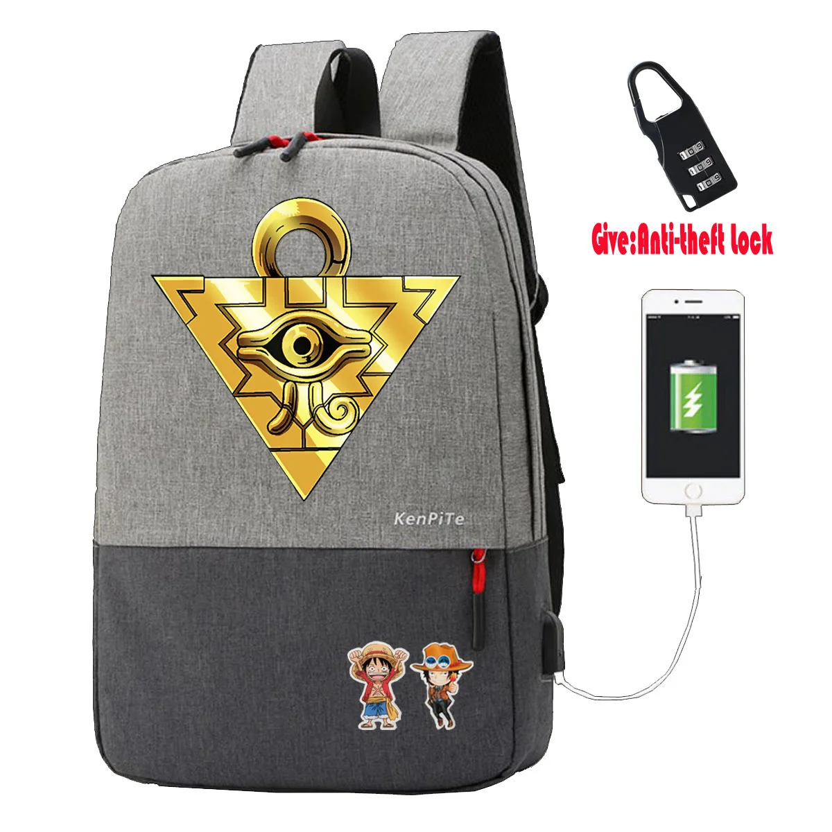 

anime YU-GI-OH! backpack men Canvas Laptop Anti-theft USB Charging Rucksack Travel Bagpack student book bag School Bags