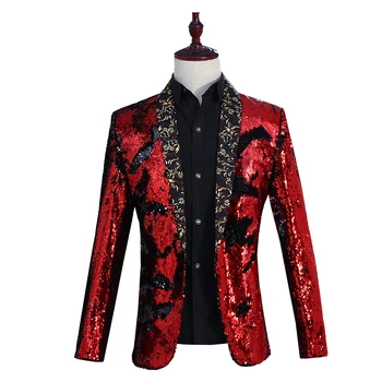 New Men's Club Blazers Jacket One Button Sequins Host Coat Red Green Gold Blue Black Long Sleeve Singer Clothing A17 
New Men's Club Blazers Jacket One Button Sequins Host Coat Red Green Gold Blue Black Long Sleeve Singer Clothing A17