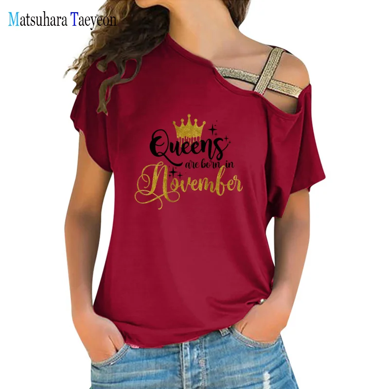 Golden Crown Queen Are Born In January To December Graphic Print T-Shirt Women'S Irregular Skew Nails Cross Bandage Tshirt Tops
Golden Crown Queen Are Born In January To December Graphic Print T-Shirt Women'S Irregular Skew Nails Cross Bandage Tshirt Tops