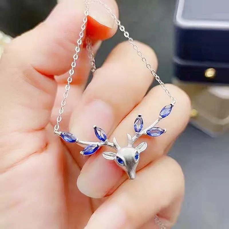 Fashion Natural Sapphire Deer Pendant Necklace Real S925 Pure Silver Fine Luxurious Jewelry for Women Free Shipping MeiBaPJFS
Fashion Natural Sapphire Deer Pendant Necklace Real S925 Pure Silver Fine Luxurious Jewelry for Women Free Shipping MeiBaPJFS