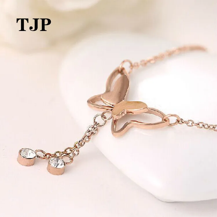 

Delicate Butterfly Anklet Rose Gold Titanium Steel Chain Bracelet Women Girl Lover Barefoot Fashion Foot Chain Jewelry