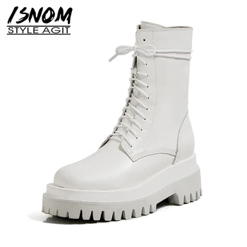 ISNOM 2020 Genuine Leather Ankle Boots Women Wedges Lace Up Short Booties Thick Sole Platform Autumn Shoes Casual Lady
ISNOM 2020 Genuine Leather Ankle Boots Women Wedges Lace Up Short Booties Thick Sole Platform Autumn Shoes Casual Lady