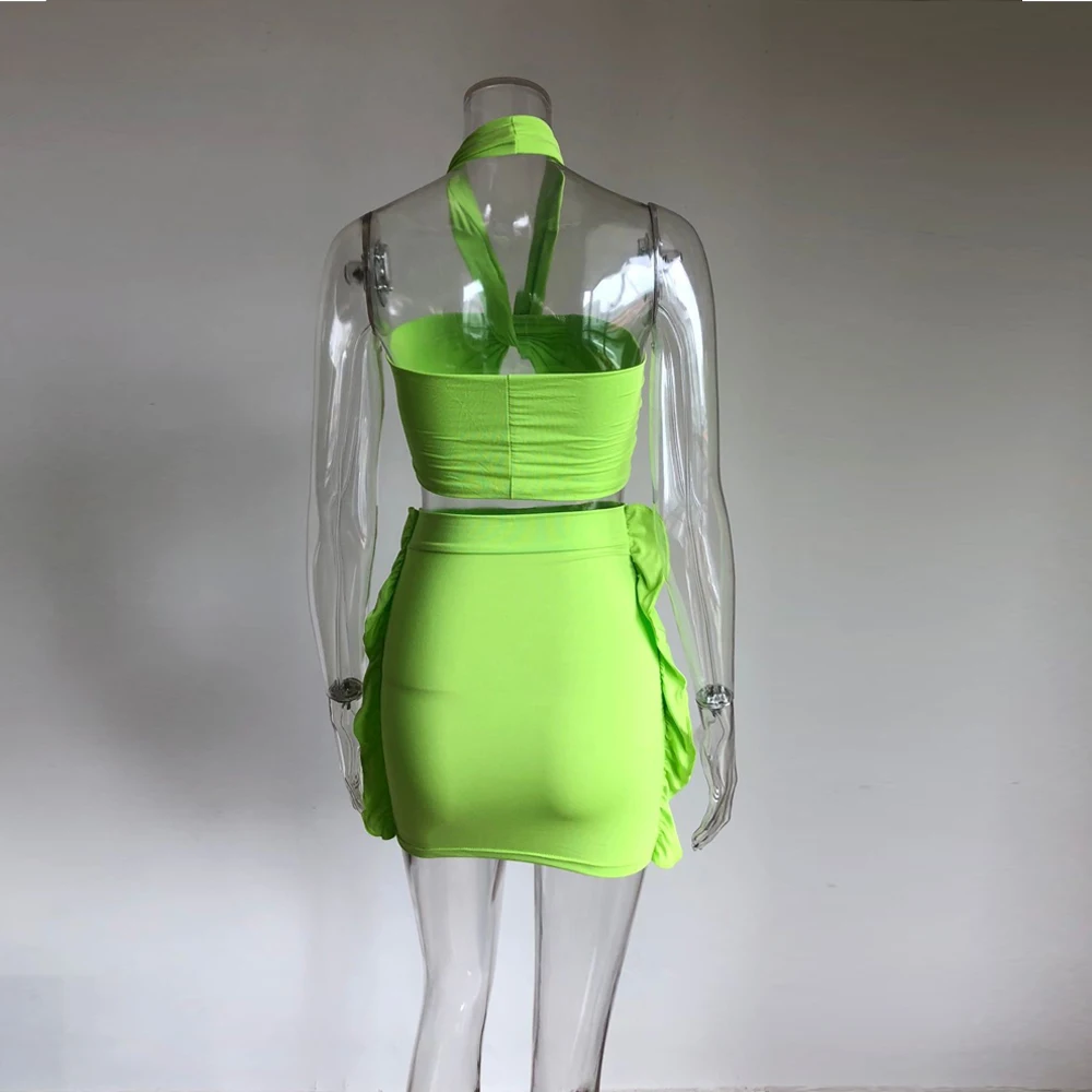 KGFIGU 2020 New Arrival Solid color sexy suspender wrapped chest strap tight lifting hip Mini Skirt Suit