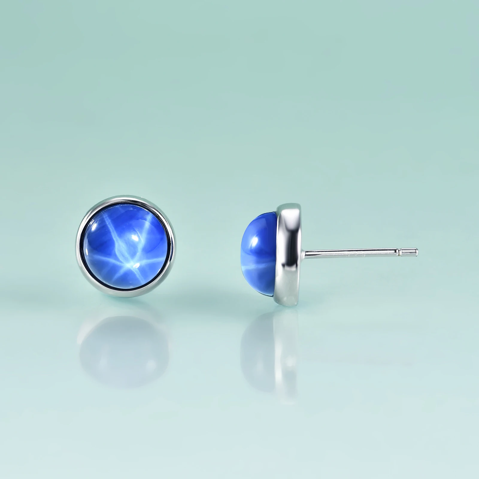 

Gem's Beauty 925 Sterling Silver Birthstone Earrings 8mm Round Lindy Blue Star Sapphire Gemstone Stud Earrings Gift For Her