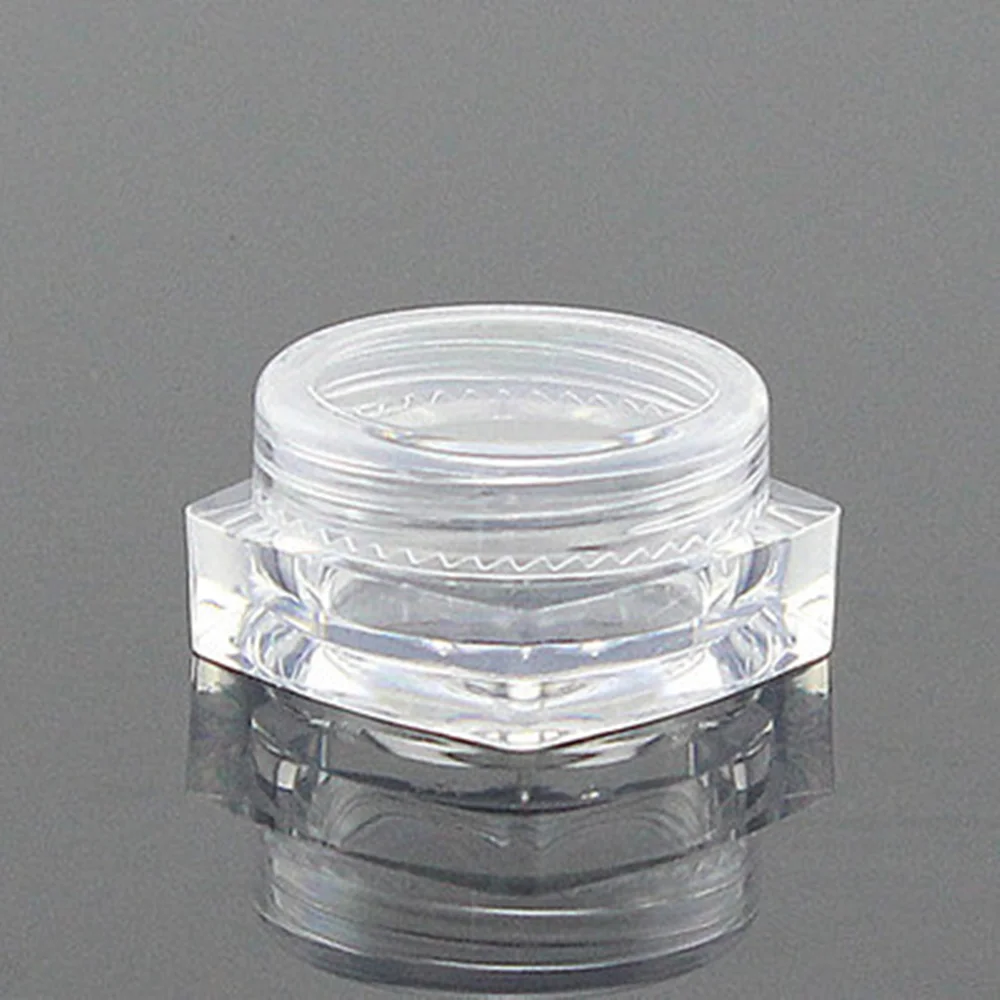 

empty 3g/ml Small clear square plastic ps jar case box for sample Cosmetic ,cream Makeup nail art glitter dust powder 144pc/lot