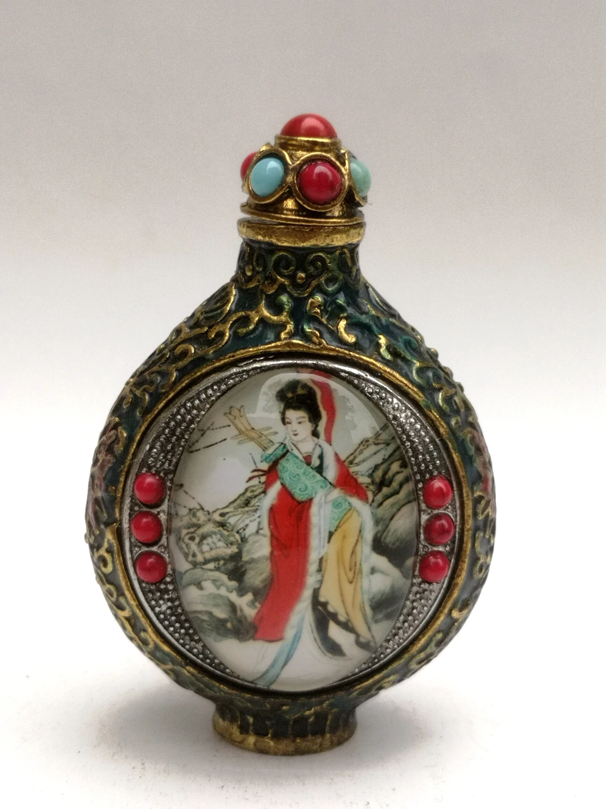 

YIZHU CULTUER ART Collection Old China Cloisonne Bronze Carving Inlay Beauty Figure painting Snuff bottles