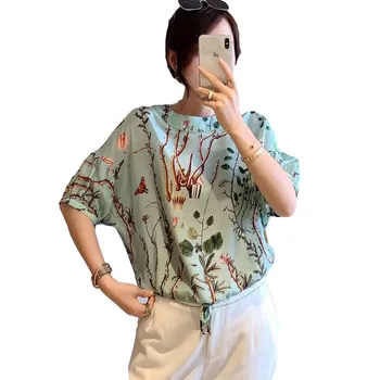 Fashion Round Neck Printed 100% Silk Shirt 2020 Summer New Printed Loose Comfortable Pullover Half Sleeve Blouses 
Fashion Round Neck Printed 100% Silk Shirt 2020 Summer New Printed Loose Comfortable Pullover Half Sleeve Blouses